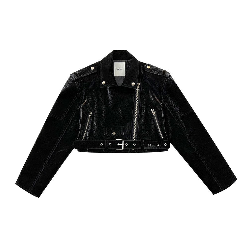 새틴 레더 크롭 라이더 자켓 - Glow black / 이효리, 연우, 헤이즈, 흰, 아이키, 장윤정 착용